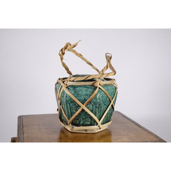 Antique Chinese hexagonal green ginger jar, blue ginger jar, Chinese small - Picture 3 of 10